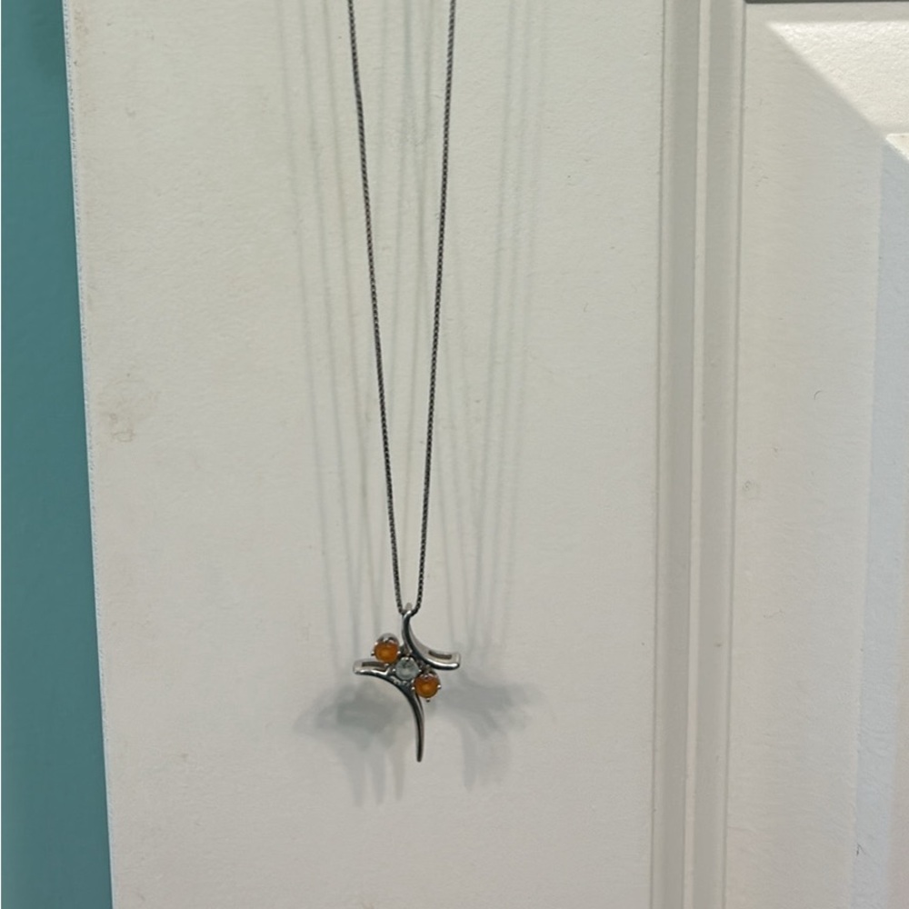 Women’s white gold lab created gemstones necklace